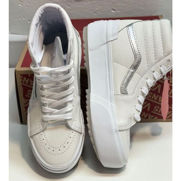 Vans Sneakers Sk8 Hi Stacked Platform Pop True White Metallic Women Size 5.5 New - Picture 1 of 12